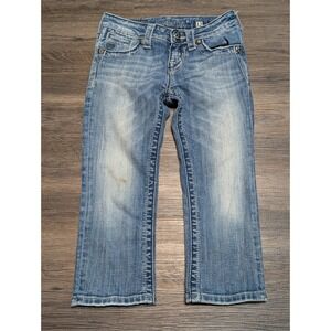 Miss Me Jeans Girls Size 12 Light Wash Distressed Bootcut Denim Capri JK5330P3